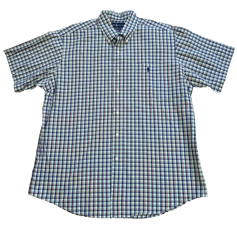 Vintage Ralph Lauren Polo Mens XL Geen Blue Plaid Button Down Custom Fit Shirt